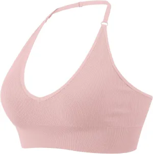 Deep Plunge Ribbed Tank Top Pack for Woman V Neck Seamless Raceback Sexy Sleeveless Crop Top Halter Yoga Bra