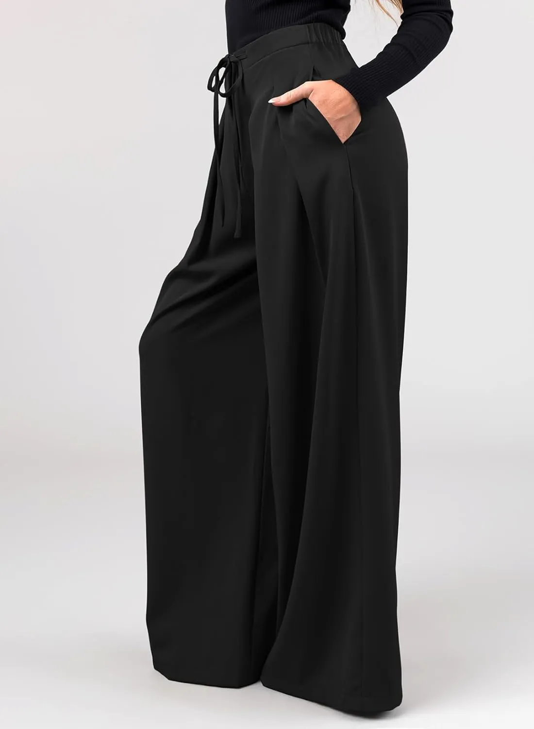 EVALESS Womens High Waisted Straight Leg Long Palazzo Pants Casual Business Office Work Trousers