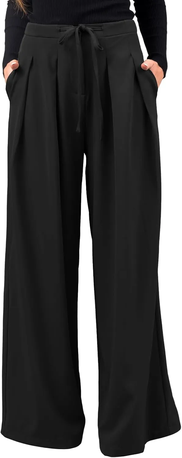 EVALESS Womens High Waisted Straight Leg Long Palazzo Pants Casual Business Office Work Trousers