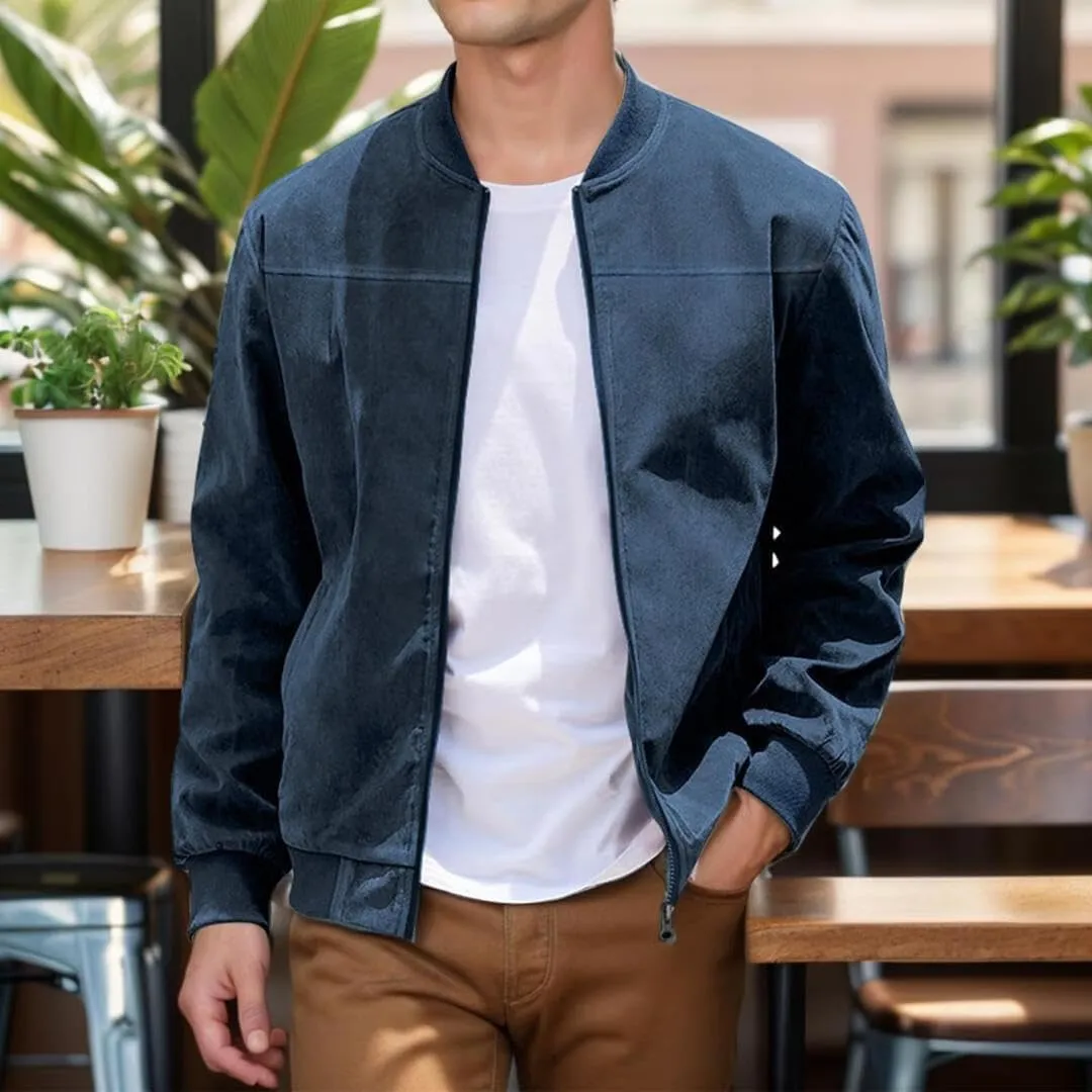 FMCHICO Men's Casual Zip Up Jacket Vintage Lightweight Suede Bomber Jackets