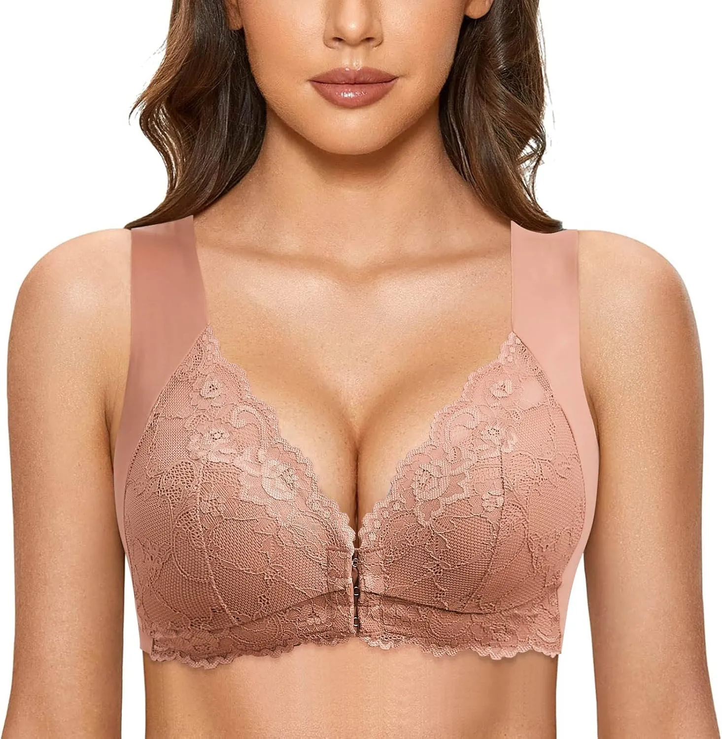 Front Closure Bras for Women Lace Push Up Gathered Bra No Underwire Full Coverage Plus Size Beauty Back Bralette