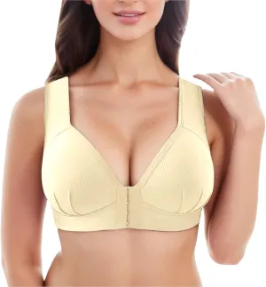 Front Closure Wireless Bras for Women Full Coverage Post Surgery Compression Back Smoothing Comfort Adjustable