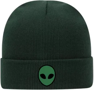 Green Alien Head Graphic Printed Superior Cotton Blend Classic Knit Cuff Beanies for Men & Women