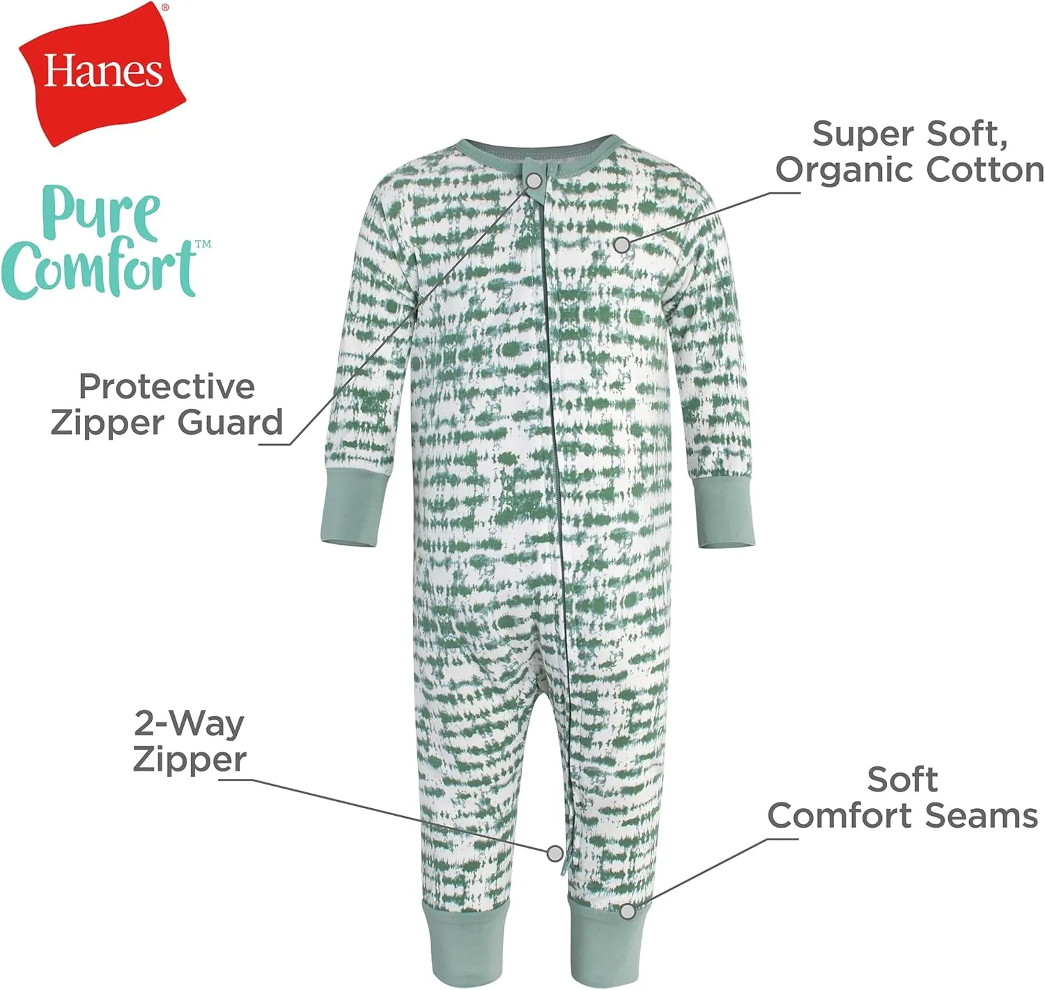 Hanes Baby Pure Comfort Organic Playsuit, Sleep & Play Infant Long Sleeve Footless Cotton Pajamas, Boy & Girl
