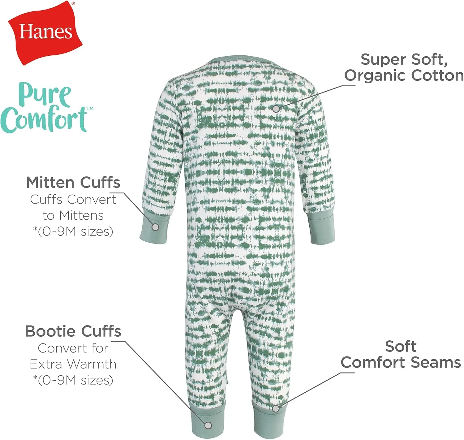 Hanes Baby Pure Comfort Organic Playsuit, Sleep & Play Infant Long Sleeve Footless Cotton Pajamas, Boy & Girl
