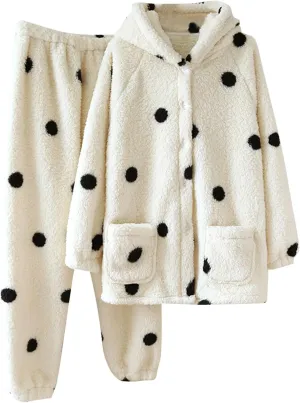 HGps8w Fuzzy Fleece Pajama Sets for Women Winter Warm Long Sleeve Hoodies and Comfy Plush Pants Lounge Pjs Sleepwear