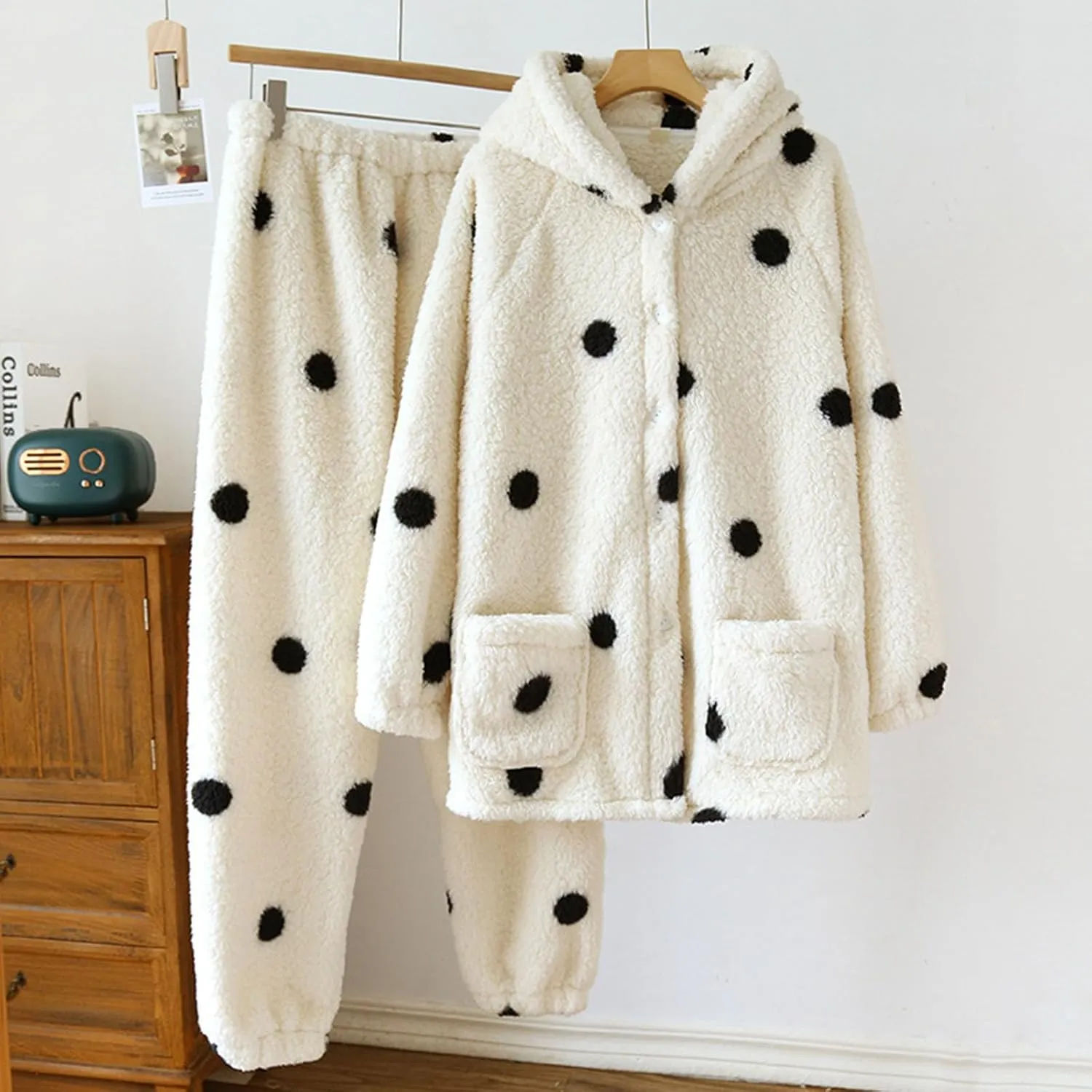 HGps8w Fuzzy Fleece Pajama Sets for Women Winter Warm Long Sleeve Hoodies and Comfy Plush Pants Lounge Pjs Sleepwear