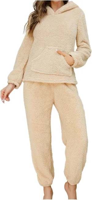 HGps8w Fuzzy Fleece Pajama Sets for Women Winter Warm Pullover Hoodies Sleepwear Comfy Plush Pants Pjs Lounge Sweatsuits