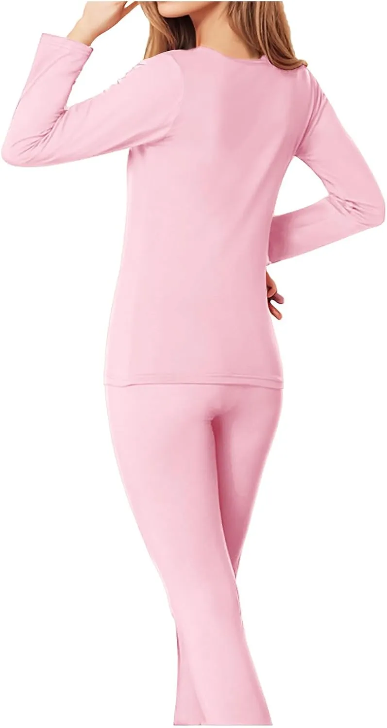 HGps8w Thermal Underwear for Women Ultra-Soft Base Layer Sets Plus Size Top & Bottom Pajamas Cold Weather Long Johns