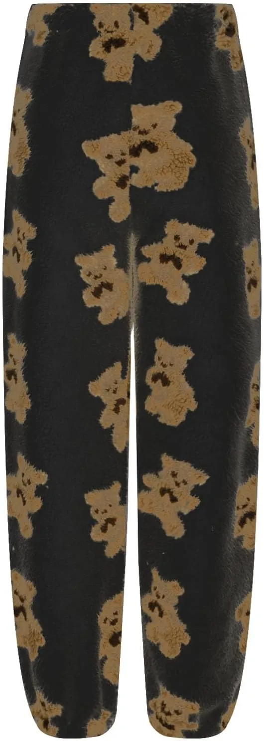 HGps8w Women's Cute Bear Plush Pajama Pants, Soft Fluffy Fleece Warm Pjs Bottoms Sleepwear Winter Comfy Fuzzy Lounge Pants