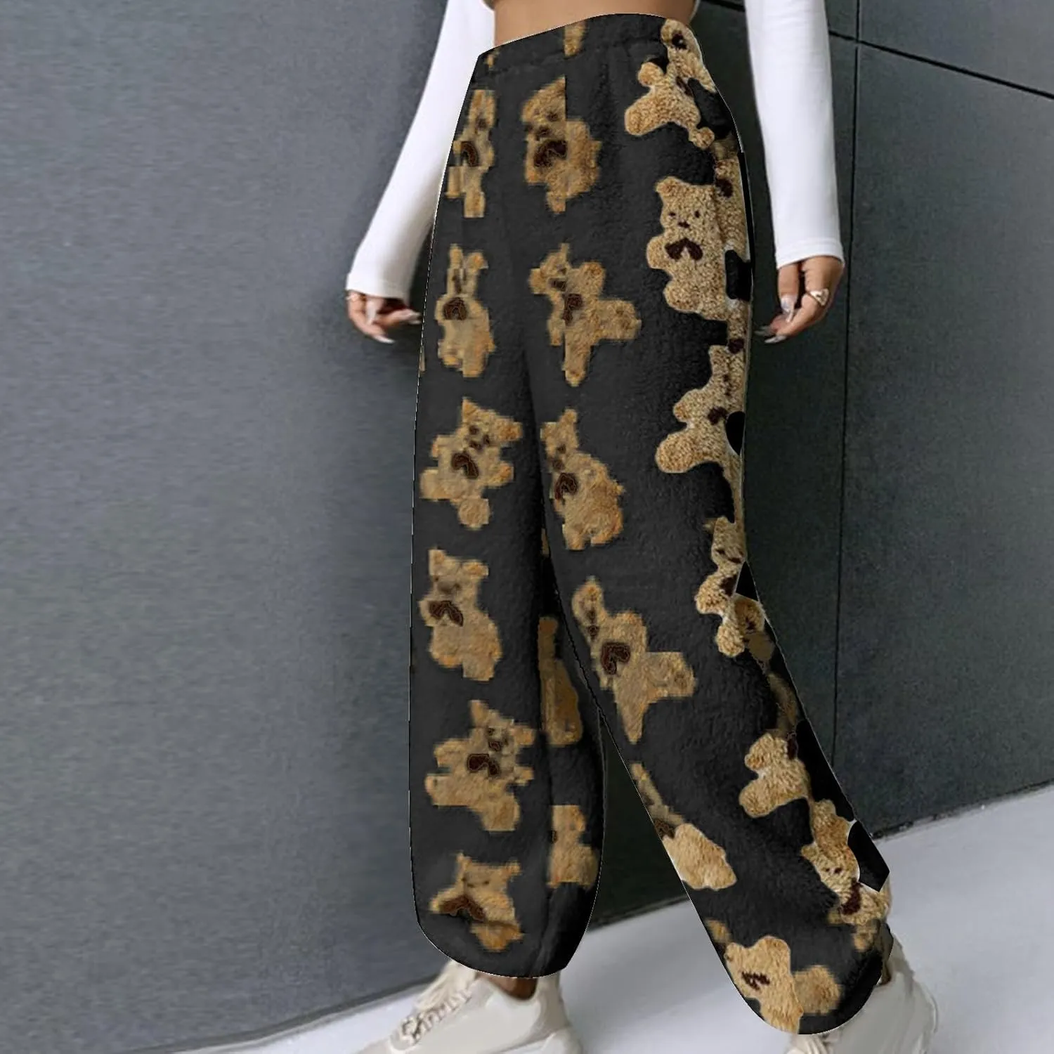 HGps8w Women's Cute Bear Plush Pajama Pants, Soft Fluffy Fleece Warm Pjs Bottoms Sleepwear Winter Comfy Fuzzy Lounge Pants