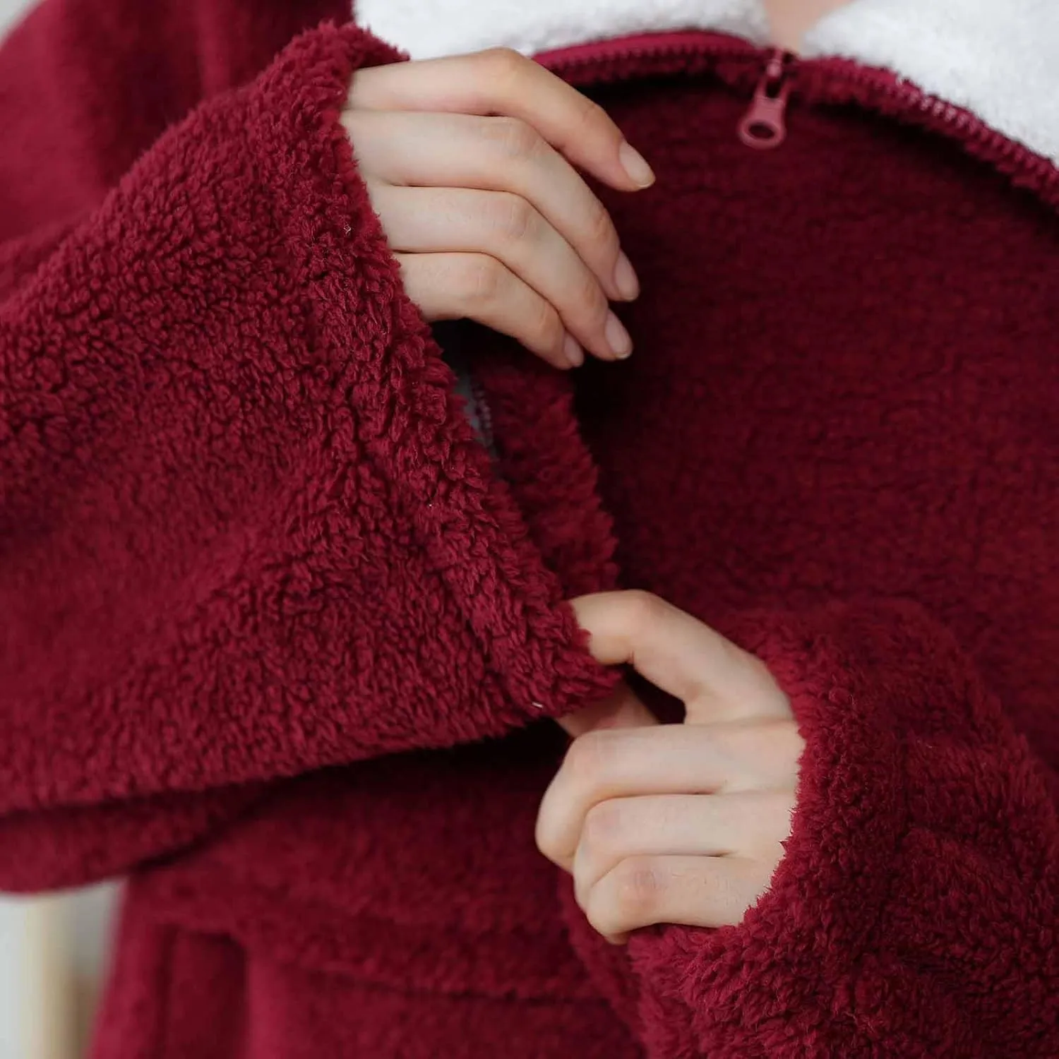 HGps8w Women's Fuzzy Fleece Pajama Sets - Warm Winter Pullover Lapel Oversized Sleepwear Tops with Plush Pants Lounge Pjs