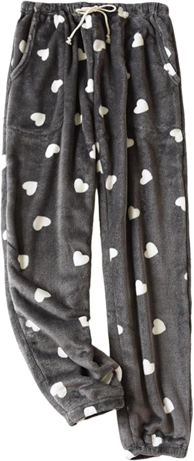 HGps8w Women's Heart Graphic Cute Plush Pajama Pants - Fluffy Soft Fleece Warm Pjs Bottoms Winter Comfy Fuzzy Lounge Pants