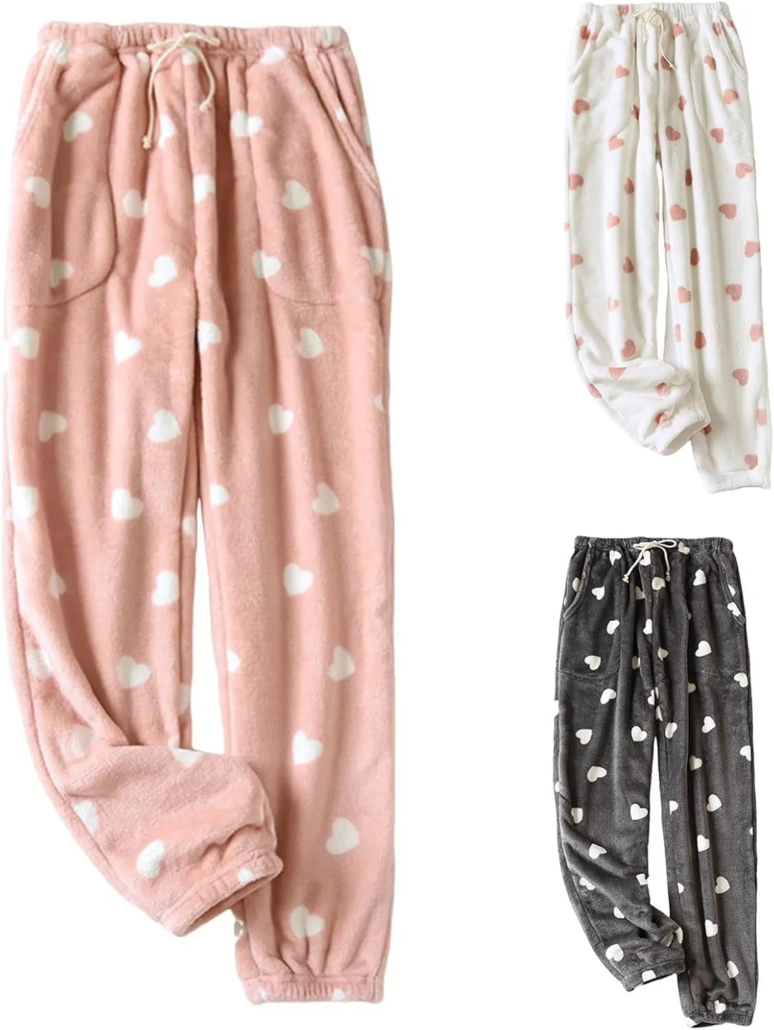 HGps8w Women's Heart Graphic Cute Plush Pajama Pants - Fluffy Soft Fleece Warm Pjs Bottoms Winter Comfy Fuzzy Lounge Pants