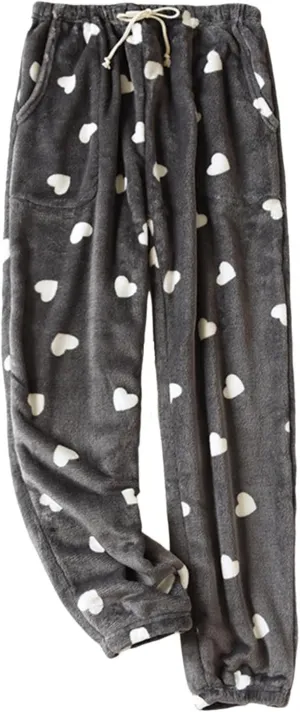 HGps8w Women's Heart Graphic Cute Plush Pajama Pants - Fluffy Soft Fleece Warm Pjs Bottoms Winter Comfy Fuzzy Lounge Pants