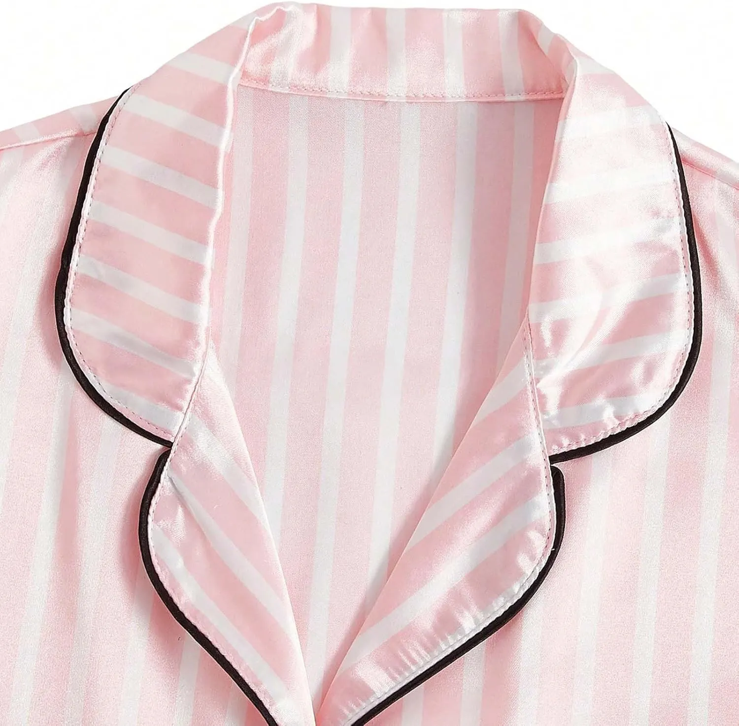 HGps8w Women's Striped Satin Slik Pajama Sets - Short Sleeve Lapel Button Down Top with Shorts 2 Piece Lounge Sleepwear