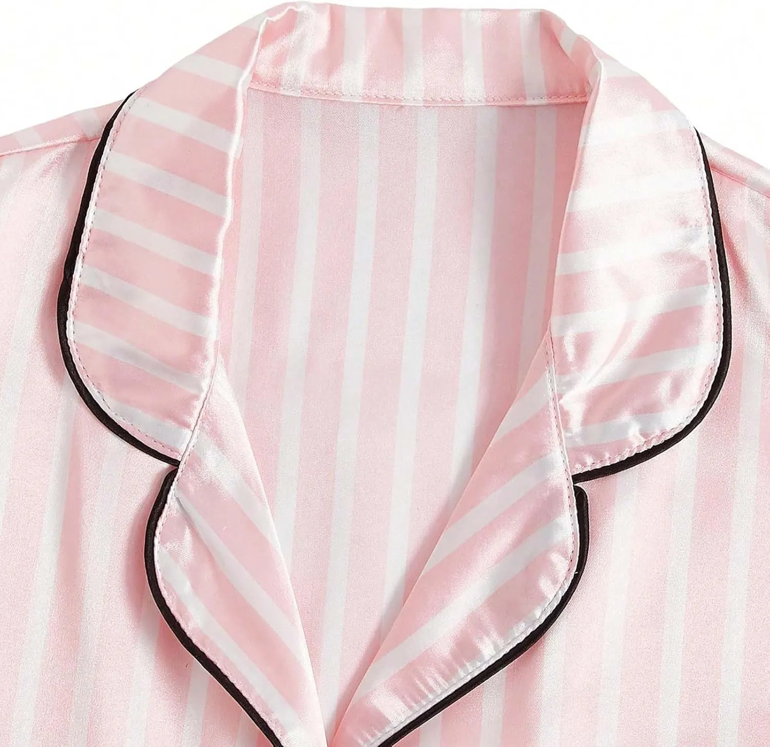 HGps8w Women's Striped Satin Slik Pajama Sets - Short Sleeve Lapel Button Down Top with Shorts 2 Piece Lounge Sleepwear