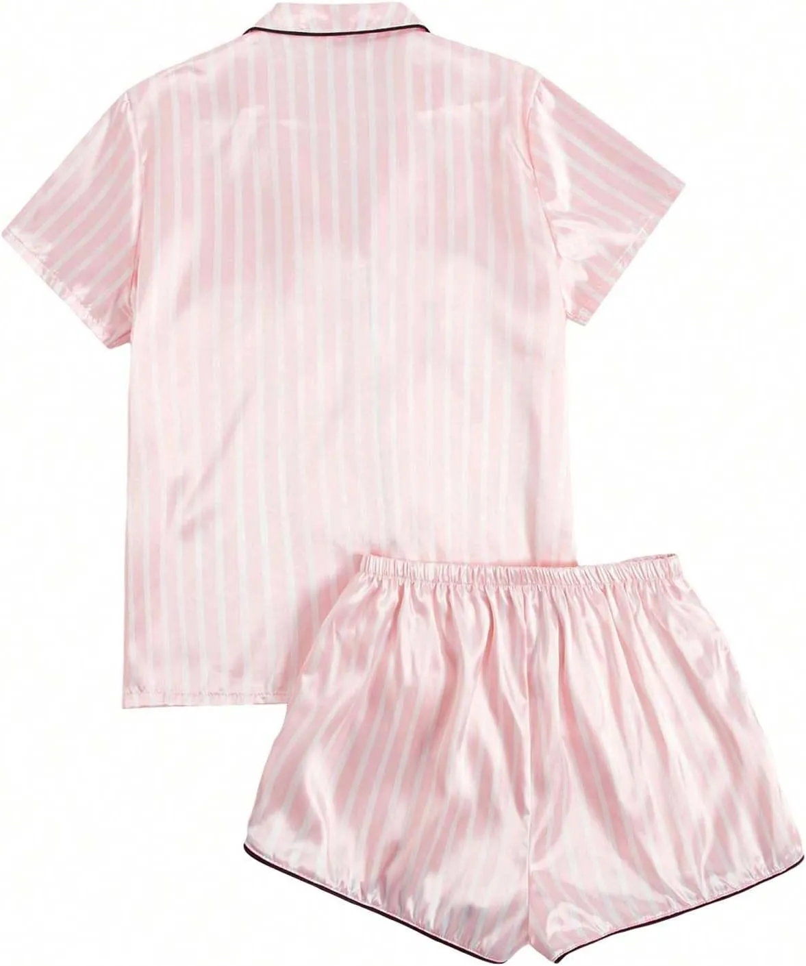 HGps8w Women's Striped Satin Slik Pajama Sets - Short Sleeve Lapel Button Down Top with Shorts 2 Piece Lounge Sleepwear