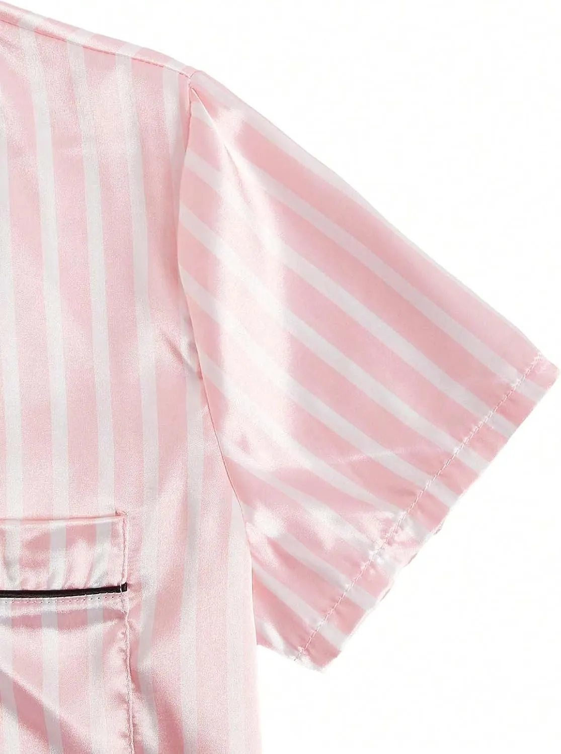 HGps8w Women's Striped Satin Slik Pajama Sets - Short Sleeve Lapel Button Down Top with Shorts 2 Piece Lounge Sleepwear