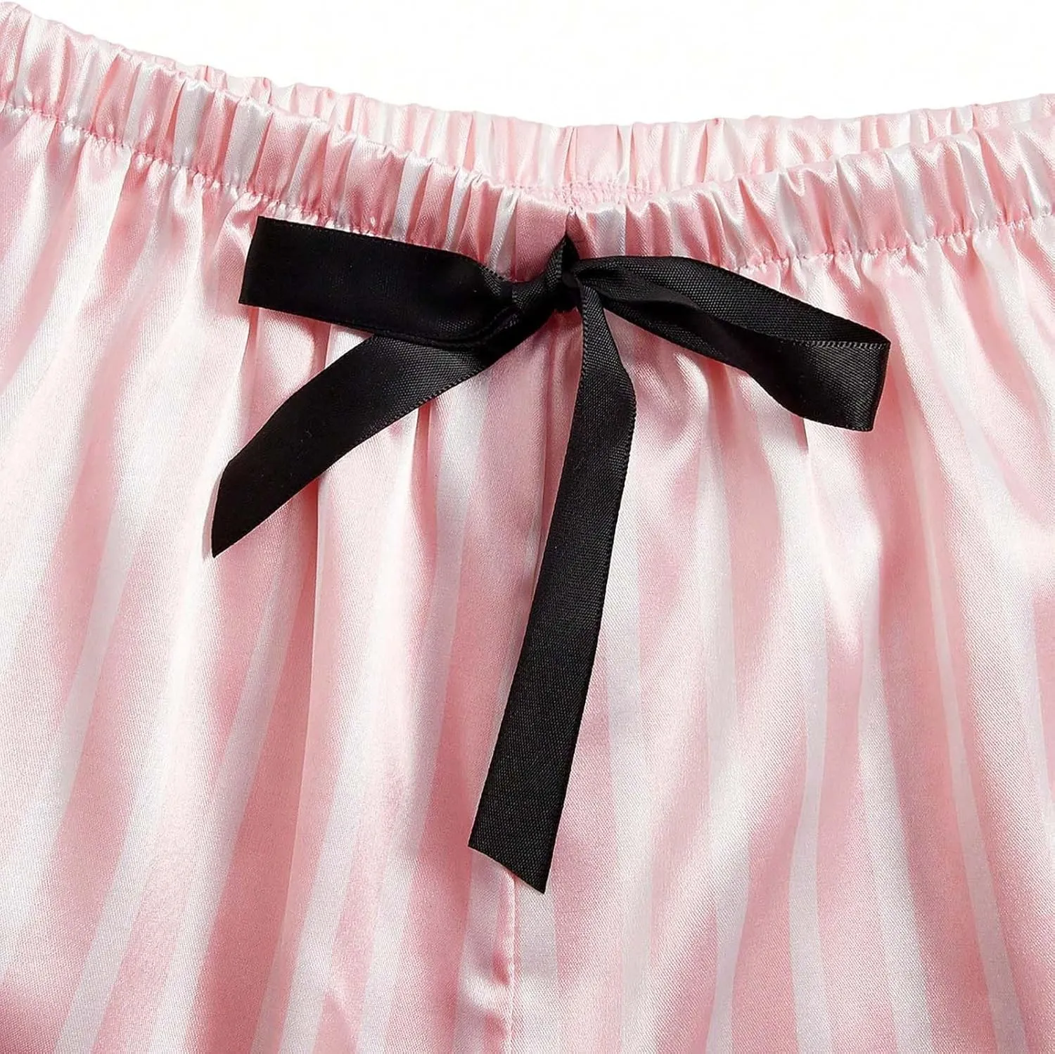 HGps8w Women's Striped Satin Slik Pajama Sets - Short Sleeve Lapel Button Down Top with Shorts 2 Piece Lounge Sleepwear