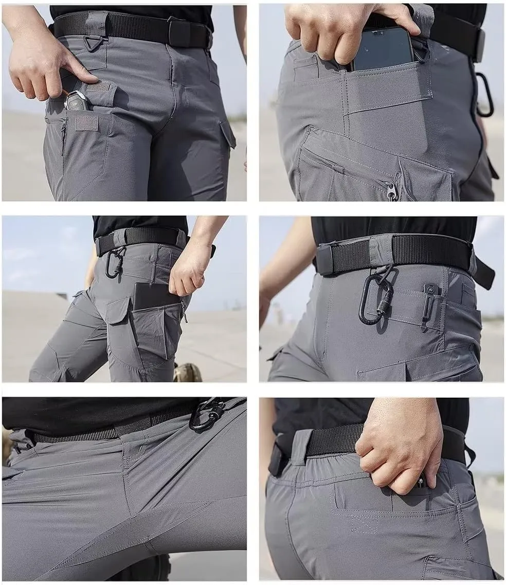 HNVAVQ Men's Combat Trousers Tactical Cargo Pants with Multi Pockets Outdoor Work Trousers