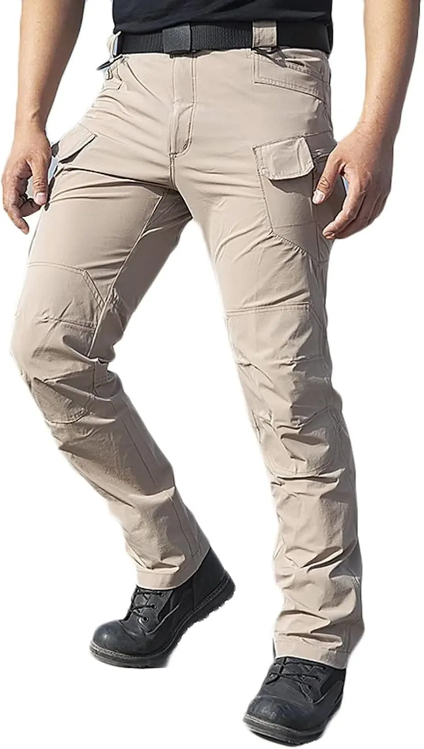 HNVAVQ Men's Combat Trousers Tactical Cargo Pants with Multi Pockets Outdoor Work Trousers