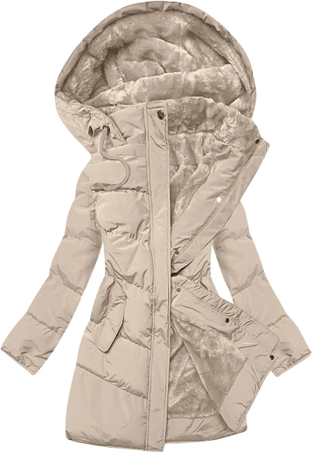Hoodies for Women Fleece Lined Button Down Puffer Jacket Long Lightweight Winter Coats Loose Fit Casaul Versatile Parka