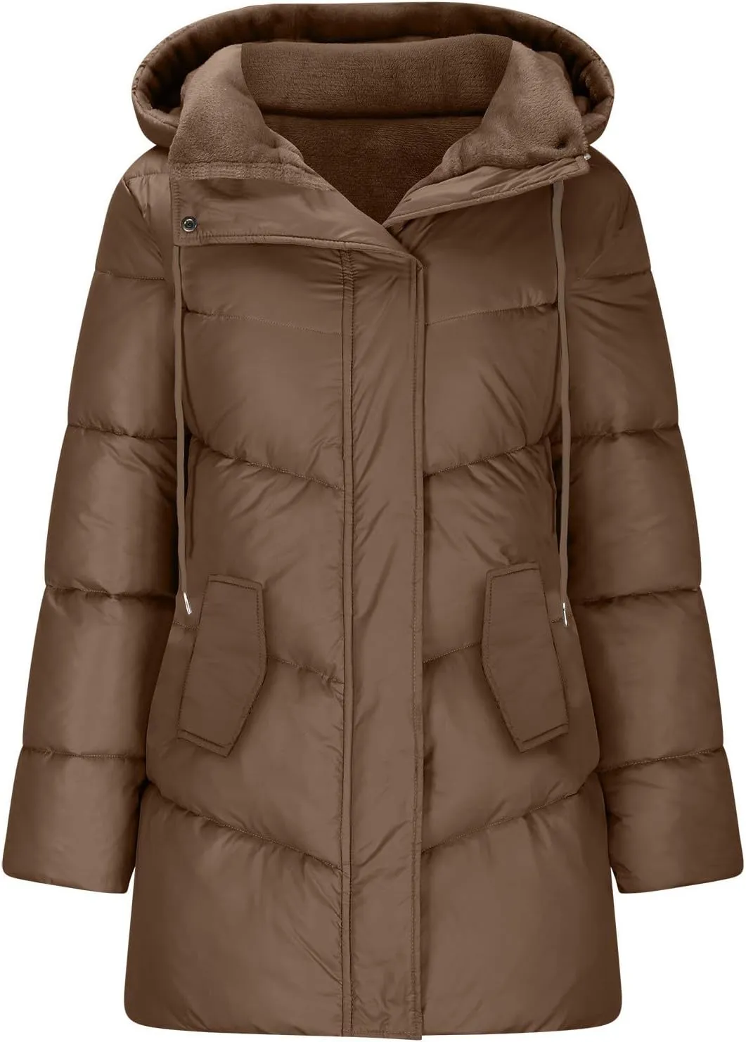 Hoodies for Women Fleece Lined Button Down Puffer Jacket Long Lightweight Winter Coats Loose Fit Casaul Versatile Parka