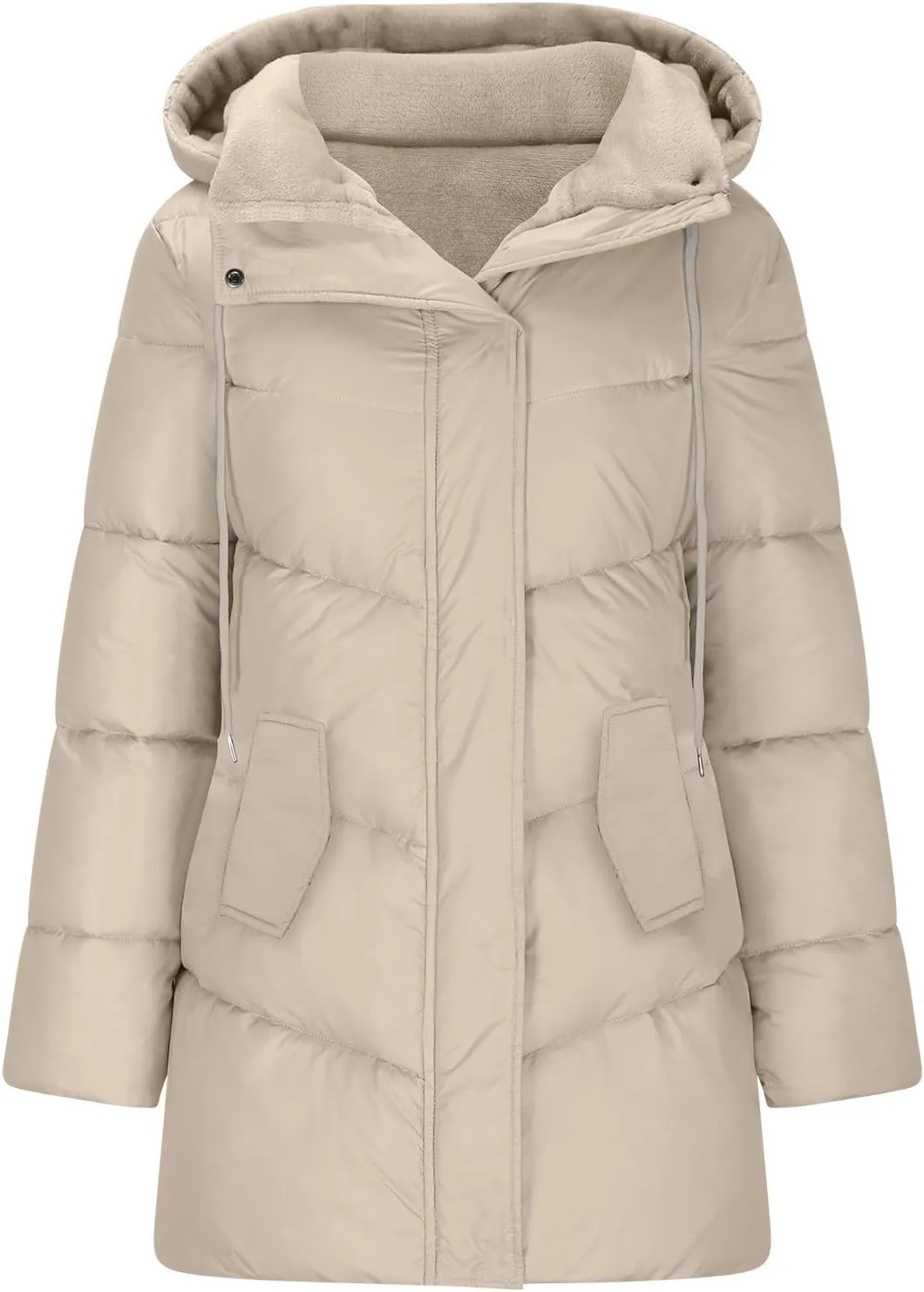 Hoodies for Women Fleece Lined Button Down Puffer Jacket Long Lightweight Winter Coats Loose Fit Casaul Versatile Parka