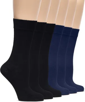 Hugh Ugoli Womens Bamboo Dress Socks, Extremely Soft & Thin & Crew Socks for Business Trouser Casual, Non-Binding, 3-6 Pairs