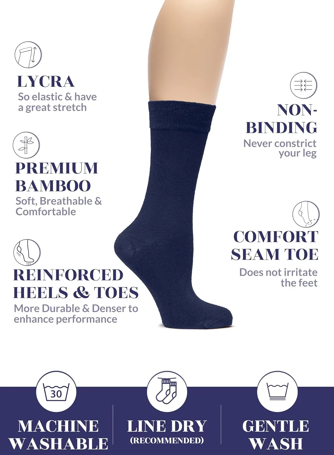 Hugh Ugoli Womens Bamboo Dress Socks, Extremely Soft & Thin & Crew Socks for Business Trouser Casual, Non-Binding, 3-6 Pairs