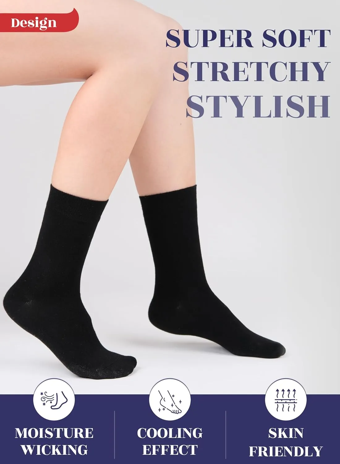 Hugh Ugoli Womens Bamboo Dress Socks, Extremely Soft & Thin & Crew Socks for Business Trouser Casual, Non-Binding, 3-6 Pairs