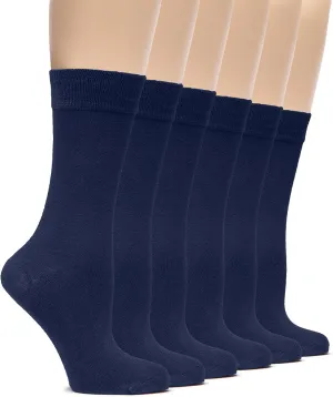 Hugh Ugoli Womens Bamboo Dress Socks, Extremely Soft, Thin, Crew Socks for Business Trouser Casual, Non-Binding, 3-6 Pairs