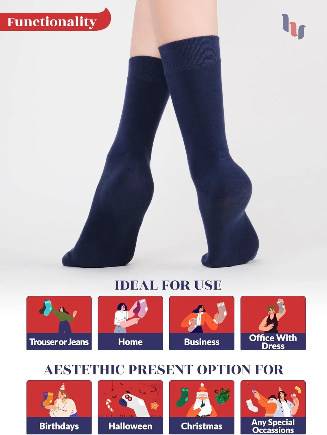 Hugh Ugoli Womens Bamboo Dress Socks, Extremely Soft, Thin, Crew Socks for Business Trouser Casual, Non-Binding, 3-6 Pairs