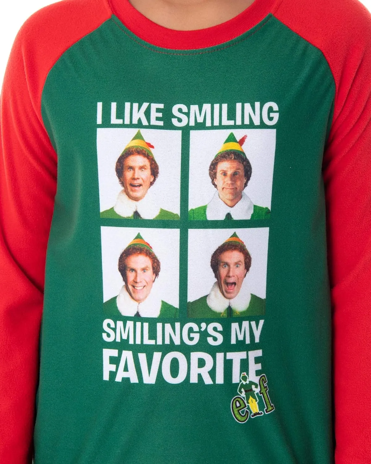 INTIMO Elf The Movie Boys' Buddy I Like Smiling, Smiling's My Favorite Raglan Shirt And Pants 2 Piece Pajama Set