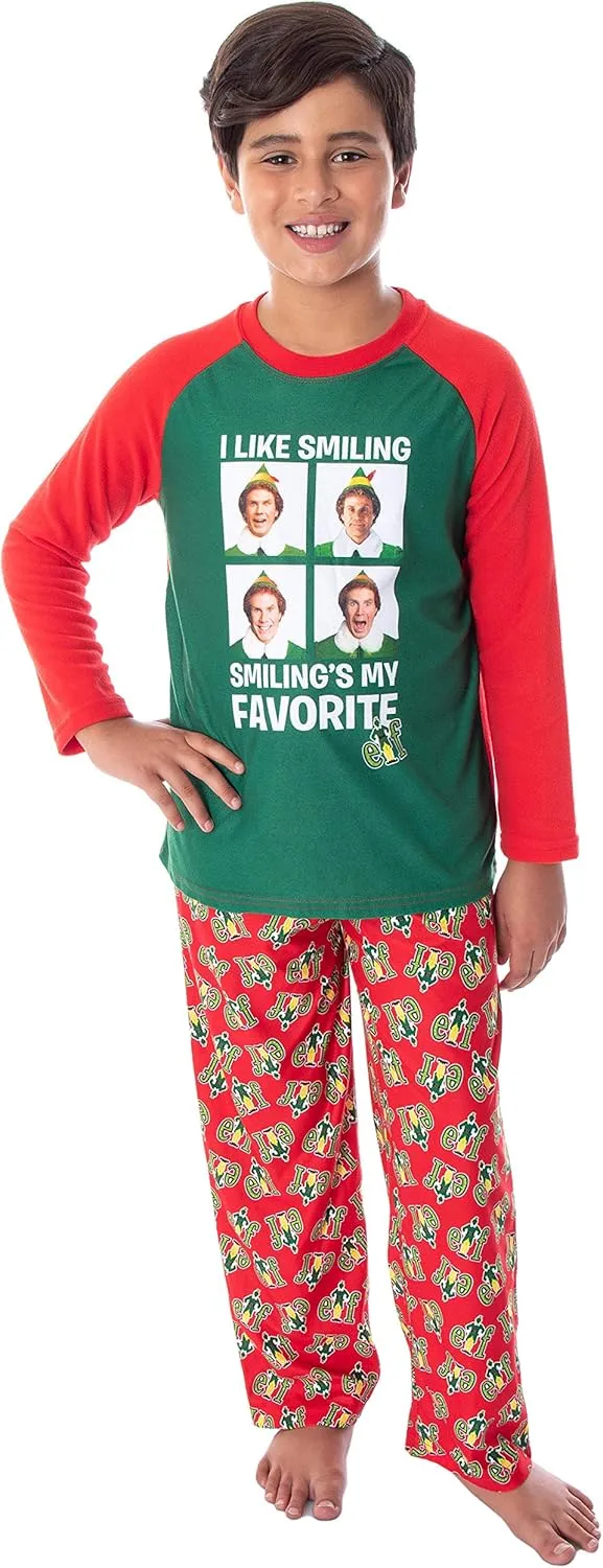 INTIMO Elf The Movie Boys' Buddy I Like Smiling, Smiling's My Favorite Raglan Shirt And Pants 2 Piece Pajama Set