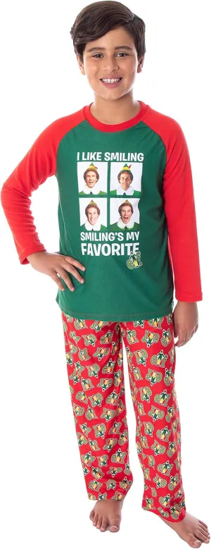 INTIMO Elf The Movie Boys' Buddy I Like Smiling, Smiling's My Favorite Raglan Shirt And Pants 2 Piece Pajama Set