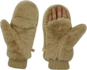 JUMISEE Women Winter Faux Fur Flip Cover Mittens Warm Soft Half Finger Fingerless Gloves