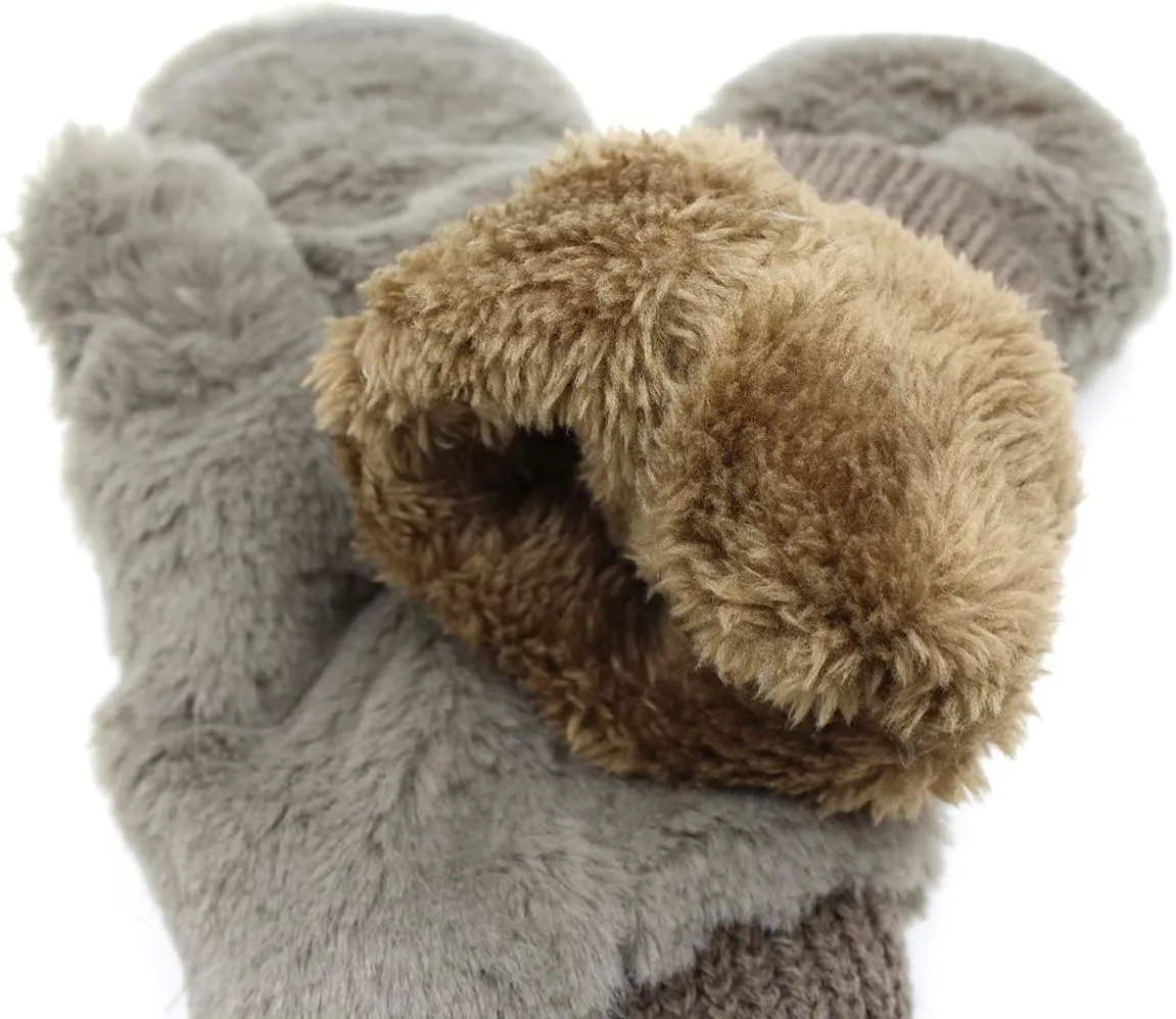 JUMISEE Women Winter Faux Fur Flip Cover Mittens Warm Soft Half Finger Fingerless Gloves