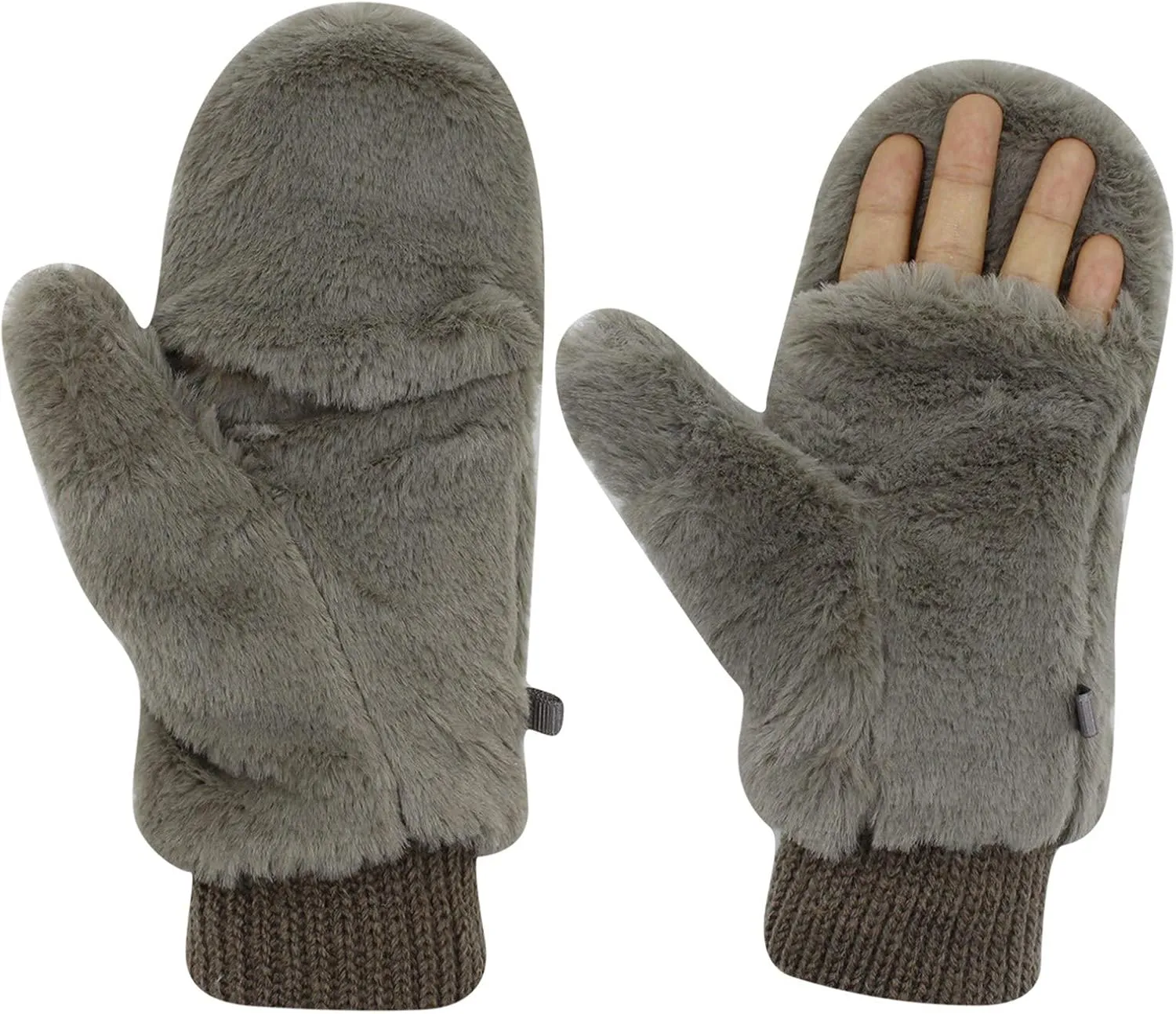 JUMISEE Women Winter Faux Fur Flip Cover Mittens Warm Soft Half Finger Fingerless Gloves
