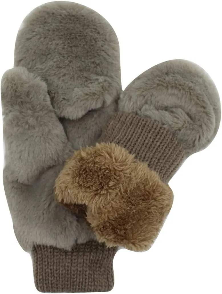 JUMISEE Women Winter Faux Fur Flip Cover Mittens Warm Soft Half Finger Fingerless Gloves