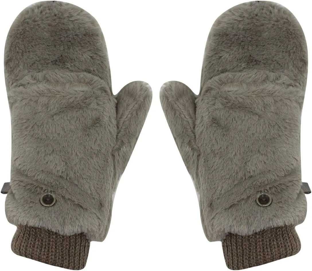 JUMISEE Women Winter Faux Fur Flip Cover Mittens Warm Soft Half Finger Fingerless Gloves