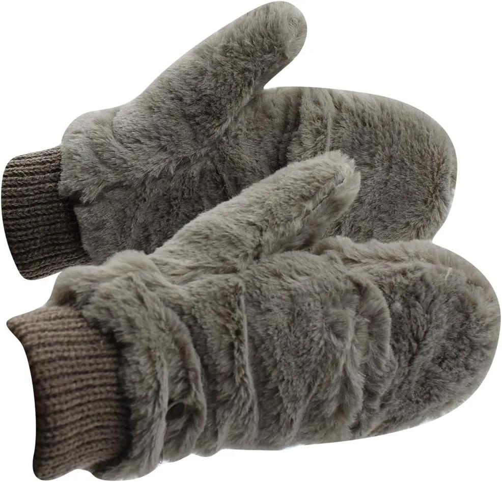 JUMISEE Women Winter Faux Fur Flip Cover Mittens Warm Soft Half Finger Fingerless Gloves