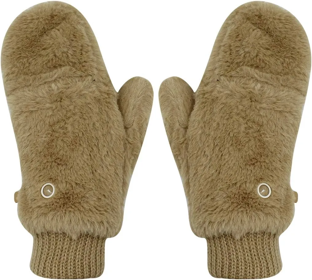 JUMISEE Women Winter Faux Fur Flip Cover Mittens Warm Soft Half Finger Fingerless Gloves