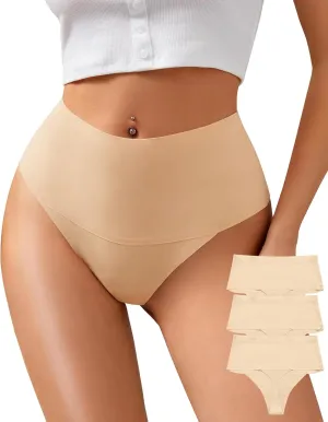 K-CHEONY Womens High Waisted Thongs No Show Panties Lightweight Soft Stretch High Cut Underwear 3 Pack