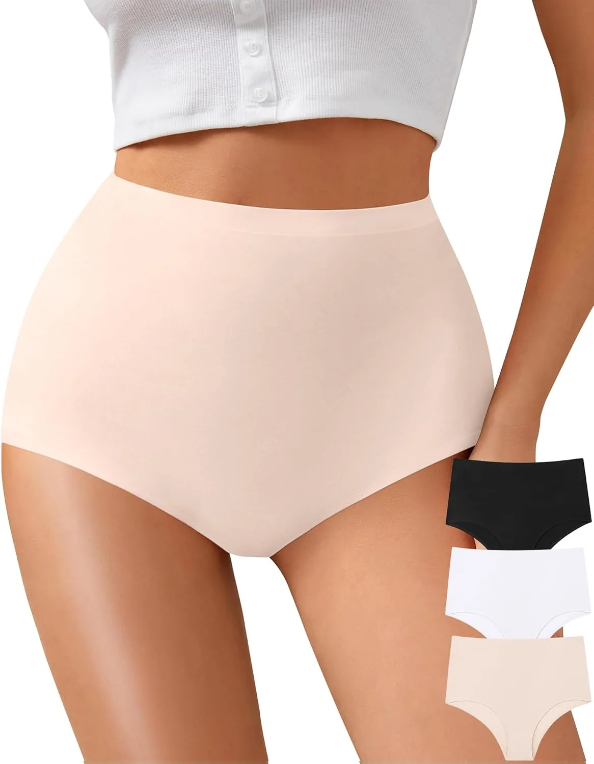 K-CHEONY Womens High Waisted Thongs No Show Panties Lightweight Soft Stretch High Cut Underwear 3 Pack
