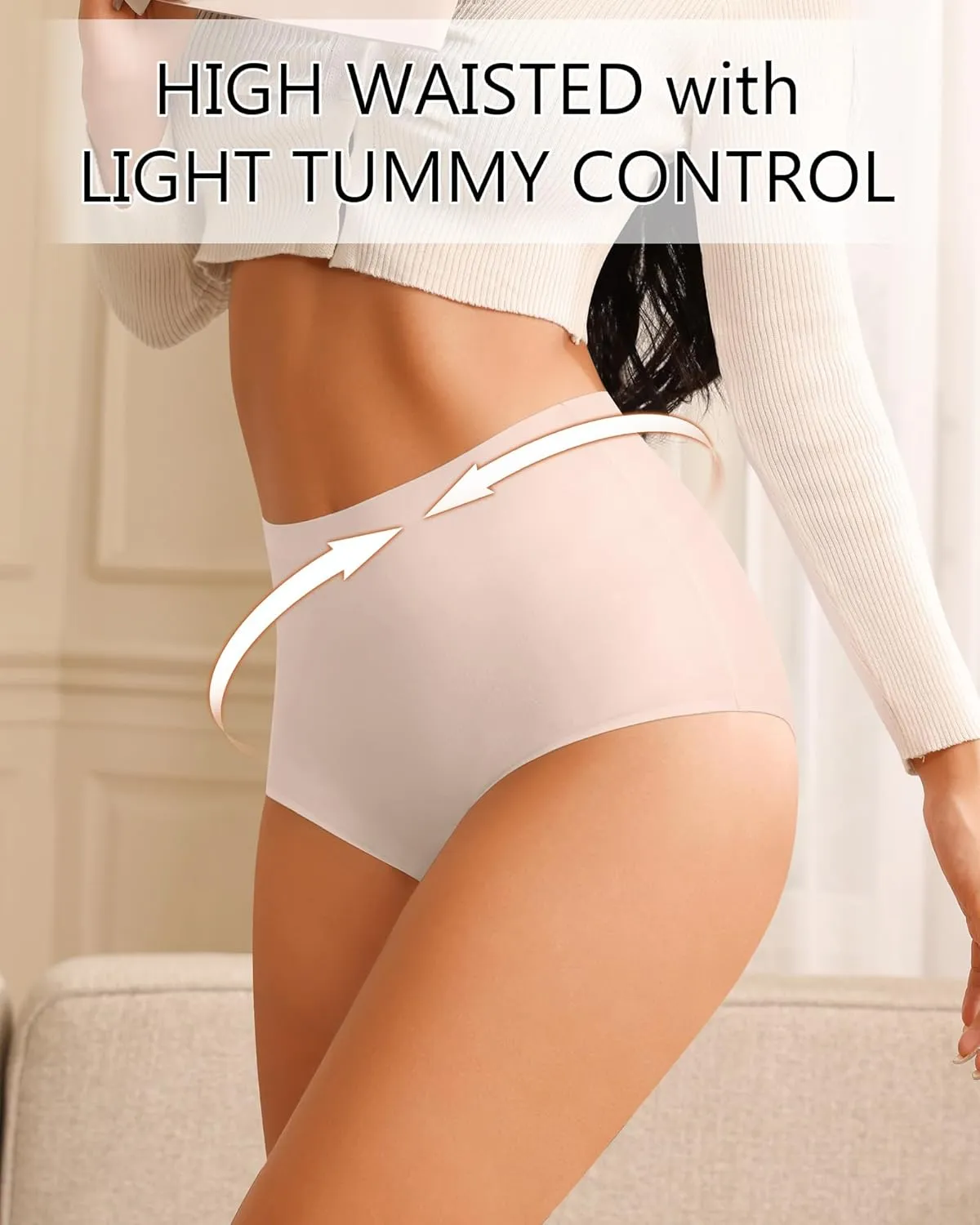 K-CHEONY Womens High Waisted Thongs No Show Panties Lightweight Soft Stretch High Cut Underwear 3 Pack