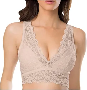 Lace Bralette for Women Deep V Wirefree Plunge Bra Soft Padded Bralette Bra Comfortable Mesh Padded Soft Crop Top