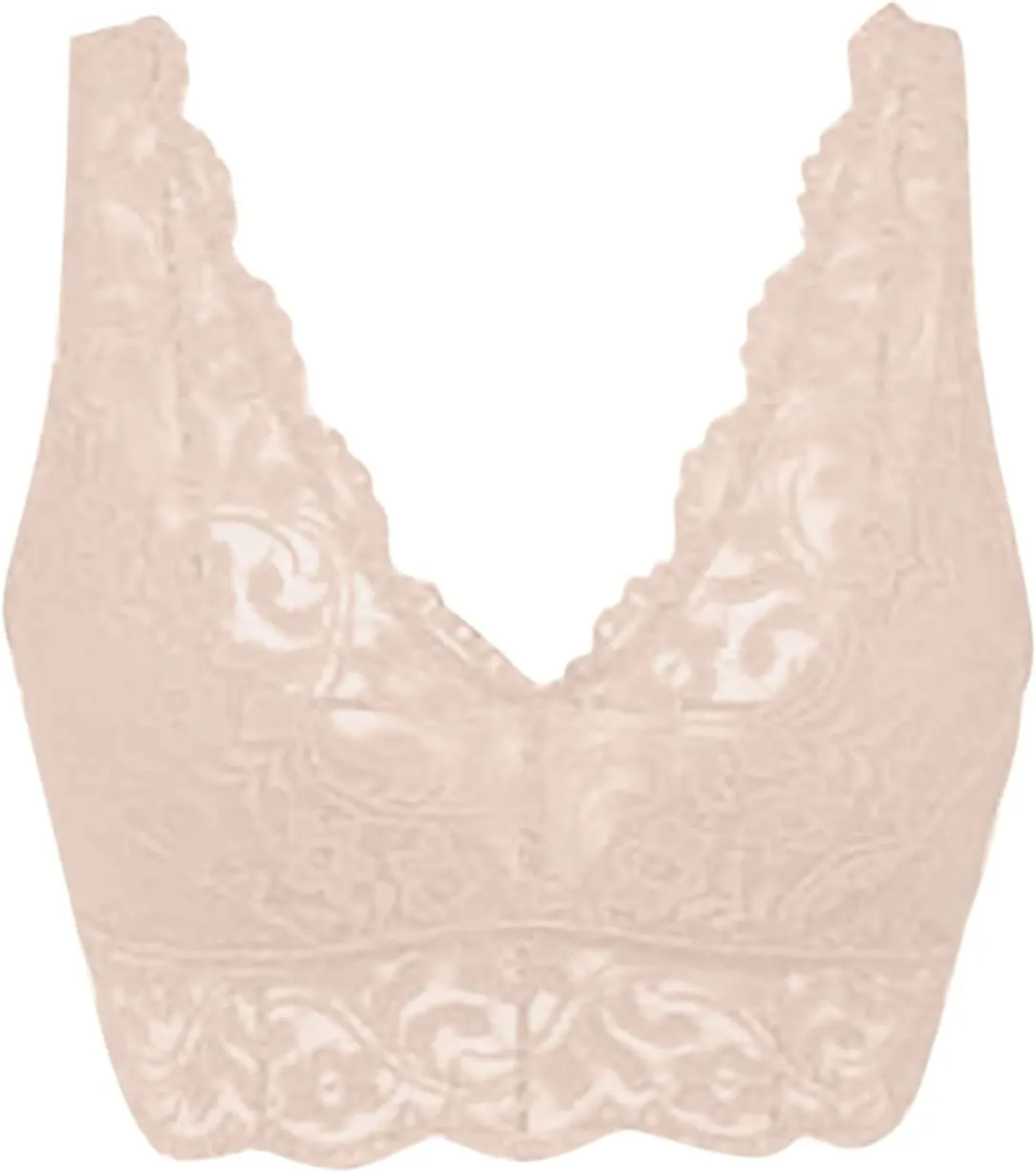 Lace Bralette for Women Deep V Wirefree Plunge Bra Soft Padded Bralette Bra Comfortable Mesh Padded Soft Crop Top