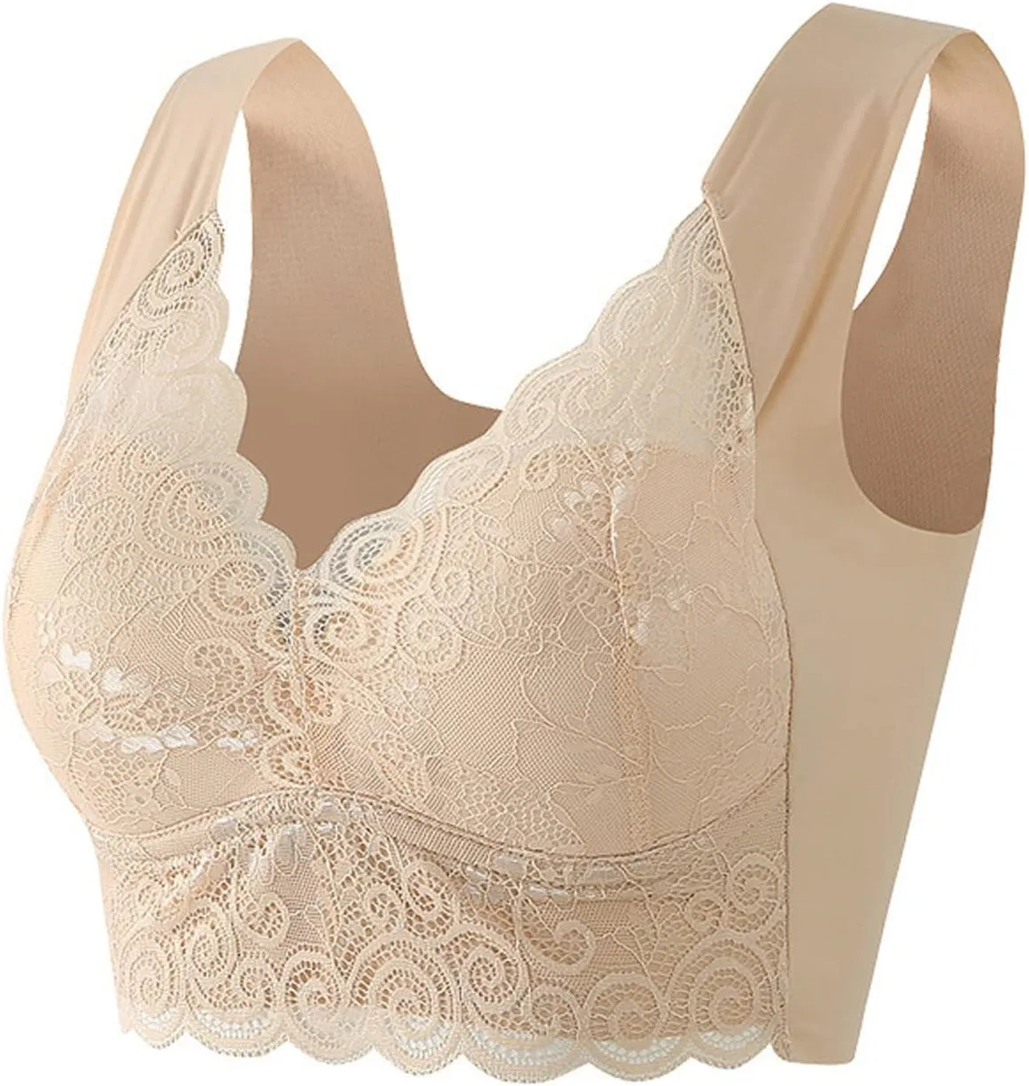 Lace Bralettes for Women Padded Seamless Comfort V Neck Bra U Back Push Up Lifting Wirefree Pullover Everyday Bras